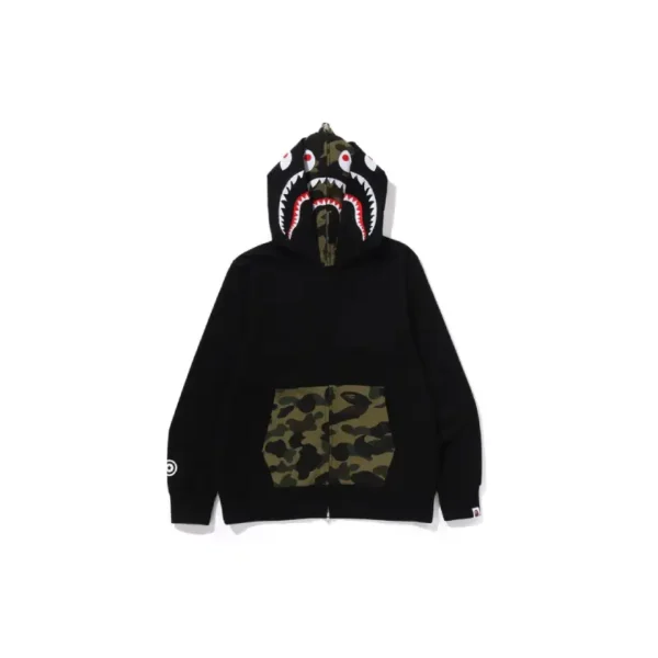 BAPE 1ST Camo Shark Double Hoodie - Black - Front