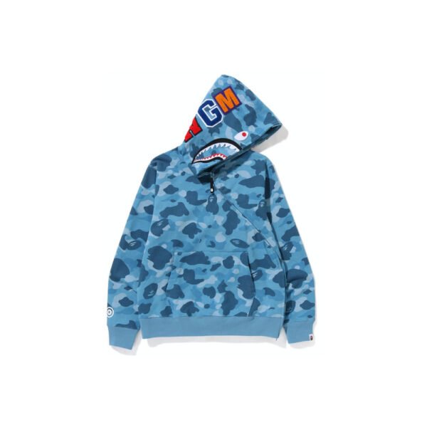 BAPE Honeycomb Camo Shark Hoodie - Blue - Left Front