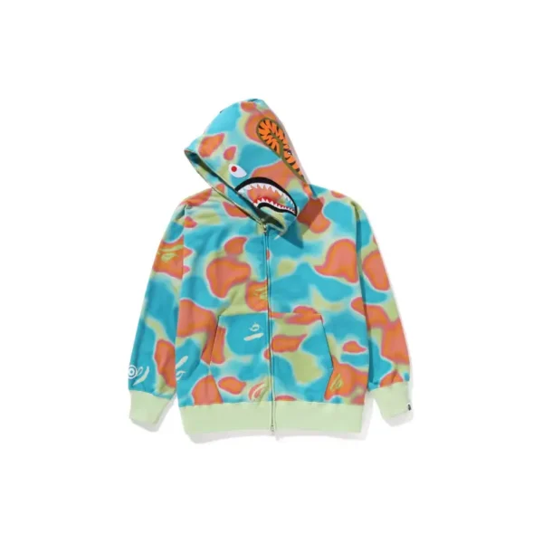 BAPE Liquid Camo Shark Hoodie - Green - R-Front