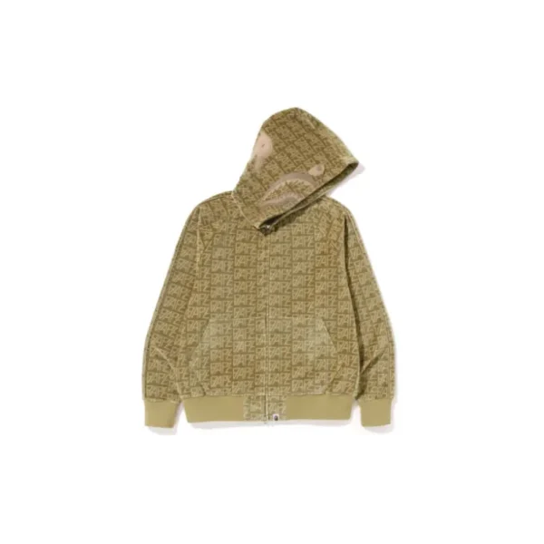 BAPE Logo Velour Shark Hoodie - Beige - L-Front