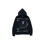 BAPE Overprinted Full Zip Hoodie - Navy - Front