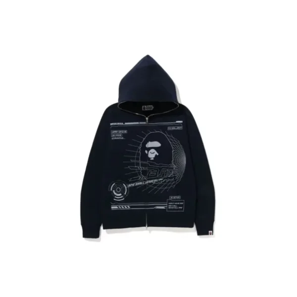 BAPE Overprinted Full Zip Hoodie - Navy - Front