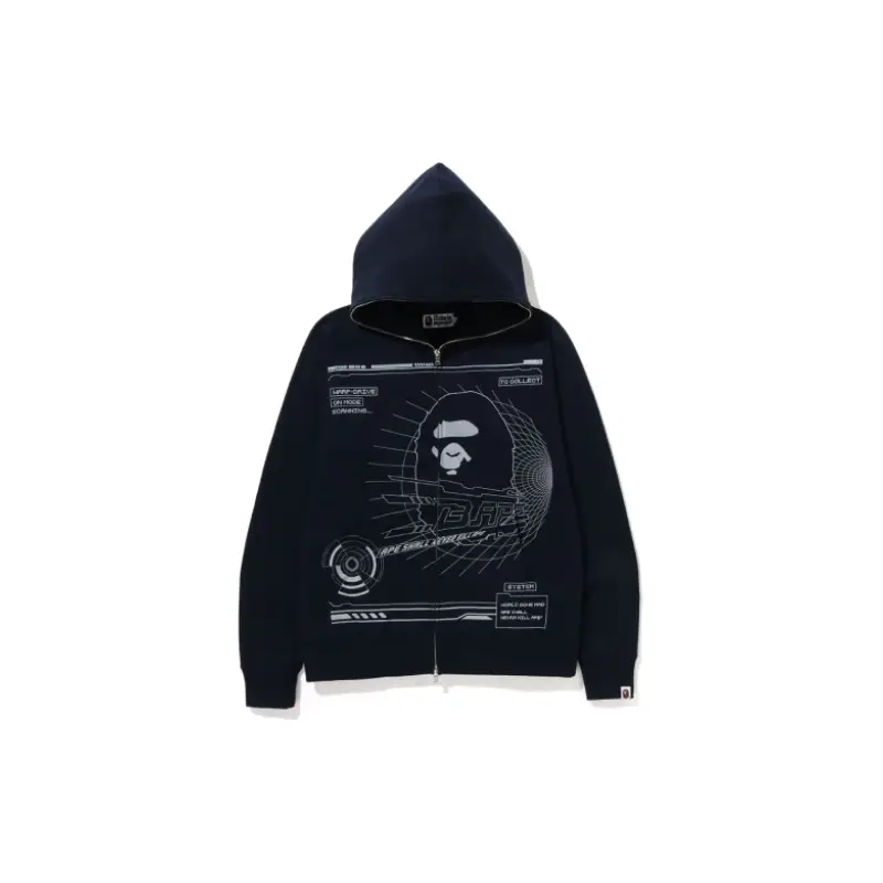 BAPE Overprinted Full Zip Hoodie - Navy - Front BAPE Overprinted Full Zip Hoodie - Navy - Front