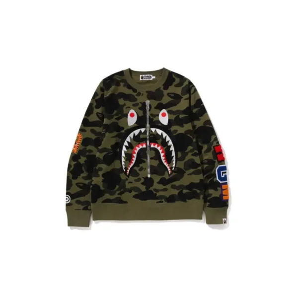 BAPE 1st Camo Shark Crewneck Sweatshirt - Army Green Camo - Front