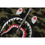 BAPE 1st Camo Shark Crewneck Sweatshirt - Army Green Camo - Front-Detail