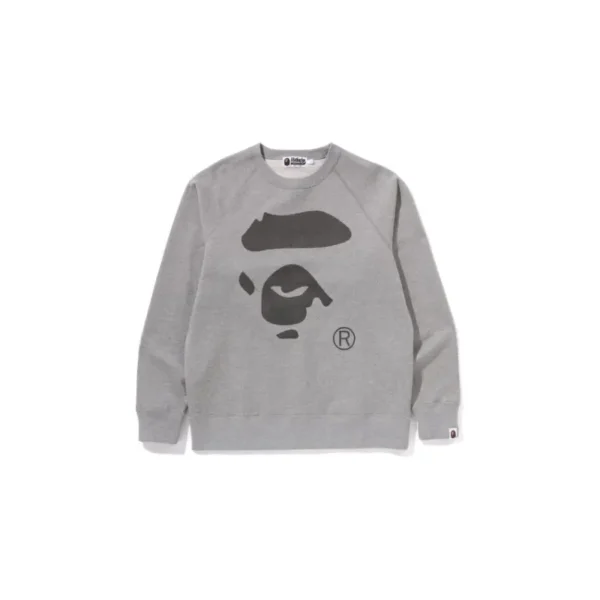 BAPE Ape Face Crewneck Sweatshirt - Grey - Front